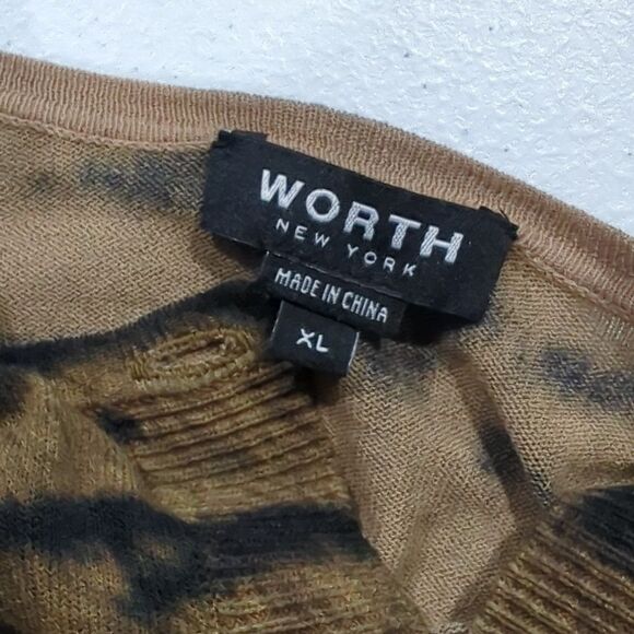 Worth Womens Sweater XL Tan Animal Print Cardigan Lightweight - Picture 4 of 8